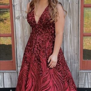 Beautiful RED Fire/ Flam design prom dress for sale.  Worn once.